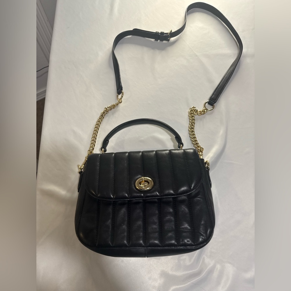 Coach Black Leather Bag with Gold Chain